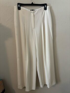 Theory Ivory Ribbed Wide-Leg Pants